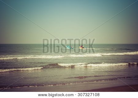 Goa, India - December 20, 2018: View Of The Morjim Beach. Beach Life