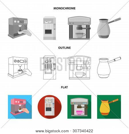 Isolated Object Of Coffee And Machine Sign. Set Of Coffee And Kitchen Stock Vector Illustration.