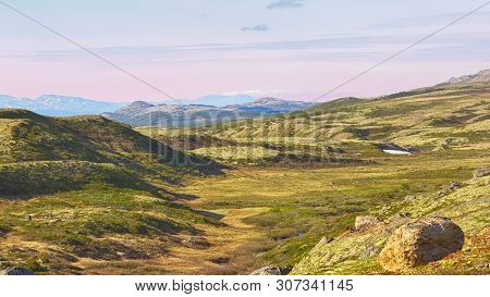 The Mountains Around The Lake Orkel Located In The Oppdal Area, Norway.