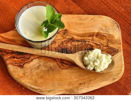 Kefir Enriched With Some Mint Leaves