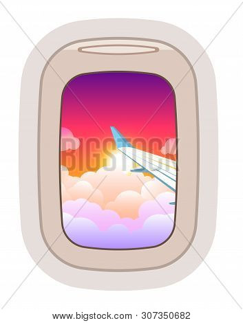 Aairplane Window Vector Traveling By Plane And Porthole View In Flight Illustration Tourism Set Of W