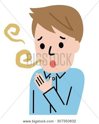 Man With Mouth Odor Isolated On White Background. Health Care Concept