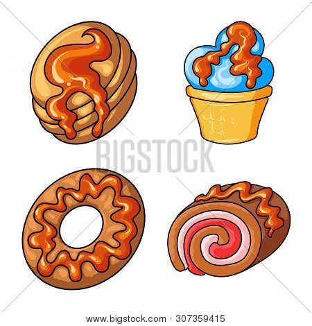 Vector Illustration Of Dessert And Sweet Sign. Set Of Dessert And Food Stock Vector Illustration.