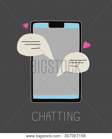 Vector Illustration Of Chatting. Chat Messages Notification On A Smartphone. Sms On A Mobile Phone S