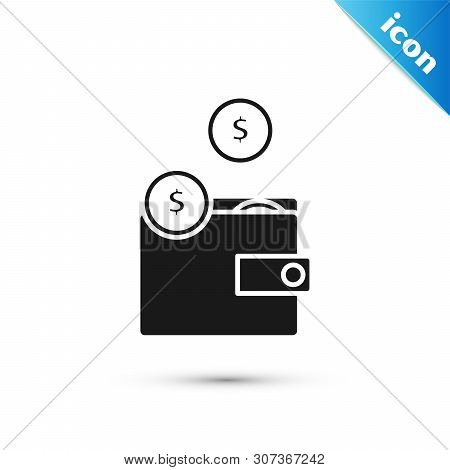 Black Wallet With Coins Icon Isolated On White Background. Purse Icon. Cash Savings Symbol. Vector I
