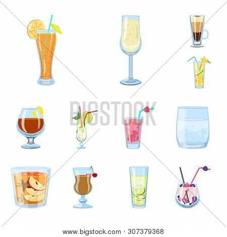 Vector Design Of Cocktail And Drink Logo. Collection Of Cocktail And Ice Vector Icon For Stock.
