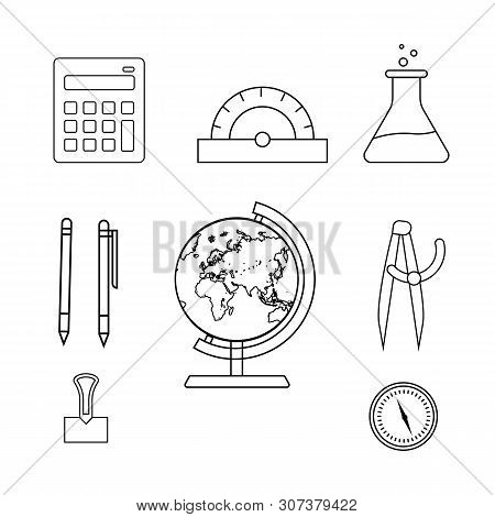 School Line Icons. Sketch Vector School Objects. Education Elements Collection.