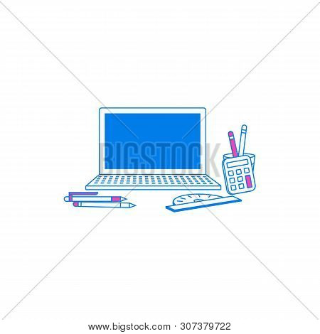 Isometric Computer Set. Flat Finance Collection. School Perspective Objects.