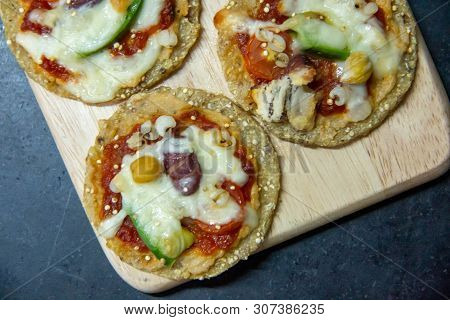 Italian Pizza, Vegetables, Ingredients Background. Pizza Is Cooking In The Oven. Pizza Menu.