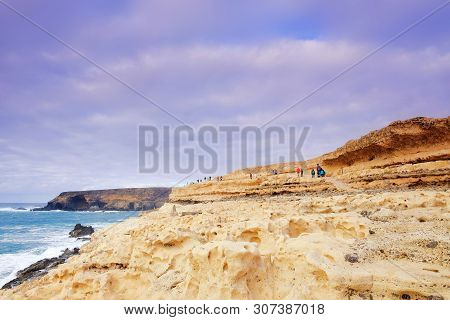 Ajuy, Fuerteventura, Canary Islands, Spain - February 19, 2019: View On The Famous Rocks In Ajuy, Un