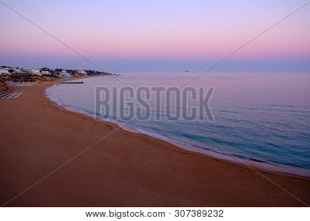View On The Beach Albufeira On The Sunset. Region Faro, Algarve. Vacation In Portugal - Image.