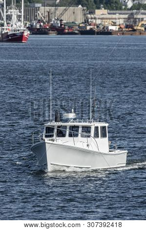 New Bedford, Massachusetts, Usa - June 15, 2019: Recreational Fishing Boat Lega-sea Leaving New Bedf