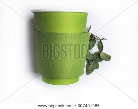 Natural Fgreen Paper Coffee Cup Isolated On White Background, Bio Pla Paper Cup Polylactide Pla Is A