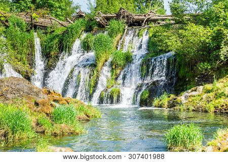 A View From Downstream  At Tumwater Falls In Tumwater, Washington.