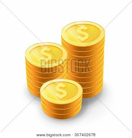 Vector Illustration Of Golden Coins. Isolated On White