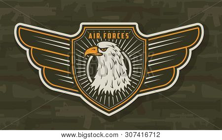 Military Air Force Winged Colorful Badge With Eagle In Vintage Style Isolated Vector Illustration