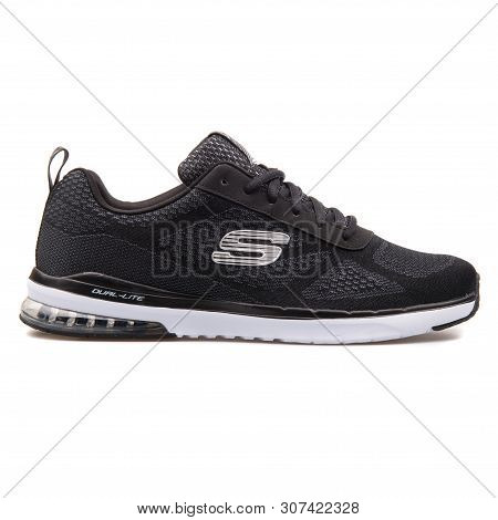 Vienna, Austria - August 25, 2017: Skechers Skech Air Infinity Black And White Sneaker On White Back