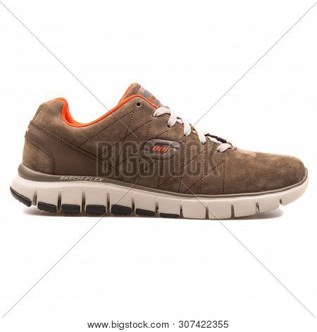 Vienna, Austria - August 25, 2017: Skechers Skech Flex Natural Vigor Brown And Orange Sneaker On Whi