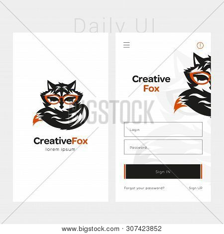 App Design Template With Logo Creative Fox. Logo Design "creative Fox". Concept Minimalism Interface