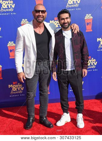 LOS ANGELES - JUN 15:  Dave Bautista and Kumail Nanjiani arrives for the MTV Movie & TV Awards 2019 on June 15, 2019 in Santa Monica, CA