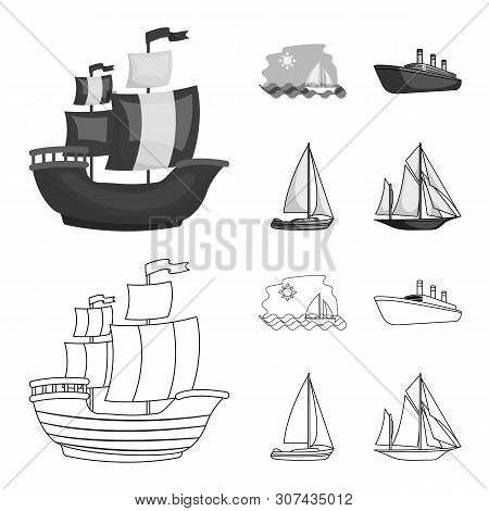 Vector Design Of Yacht And Ship Logo. Collection Of Yacht And Cruise Stock Vector Illustration.
