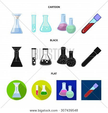 Vector Illustration Of Flask And Laboratory Logo. Collection Of Flask And Equipment Vector Icon For 