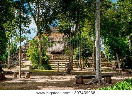 Chacchoben, Mexico - November 21, 2010. Archaeological Site Of Chacchoben In Yucatan Peninsula, Quin