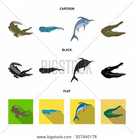 Vector Illustration Of Sea And Ocean Logo. Collection Of Sea And Reptiles Stock Vector Illustration.