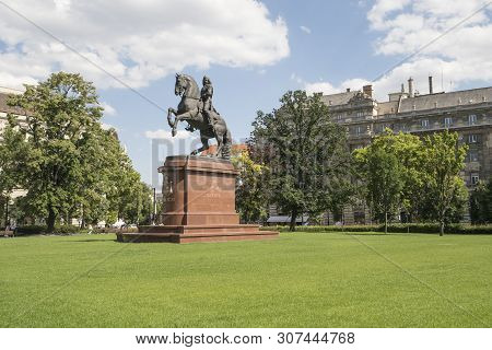 Budapest, Hungary. July 2 2018. The Statue Of Rákóczi Ferenc In Kossuth Square In A Sunny Day