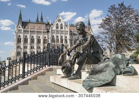 Budapest, Hungary, July 2, 2018. The Statue Of Attila József In Kossuth Square