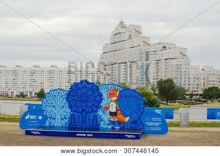 Minsk, Belarus - June 20, 2019. One Day Before Start Of 2nd European Games. Mascot Of Second Europea