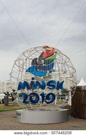 Minsk, Belarus - June 20, 2019. One Day Before Start Of 2nd European Games. Symbol Of Second Europea
