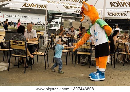 Minsk, Belarus - June 20, 2019. One Day Before Start Of 2nd European Games. Mascot Of Second Europea