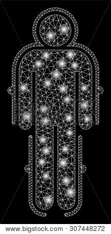 Glowing Mesh Exoskeleton Skafandr With Lightspot Effect. Abstract Illuminated Model Of Exoskeleton S