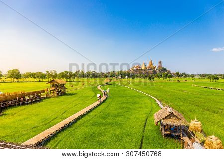 Landscape Of Wat Tham Sua Temple (tiger Cave Temple) With Jasmine Rice Fields At Kanchanaburi Provin
