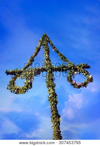 Maypole at midsummer festival in sweden