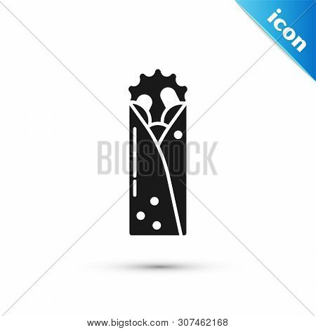 Black Doner Kebab Icon Isolated On White Background. Shawarma Sign. Street Fast Food Menu. Vector Il
