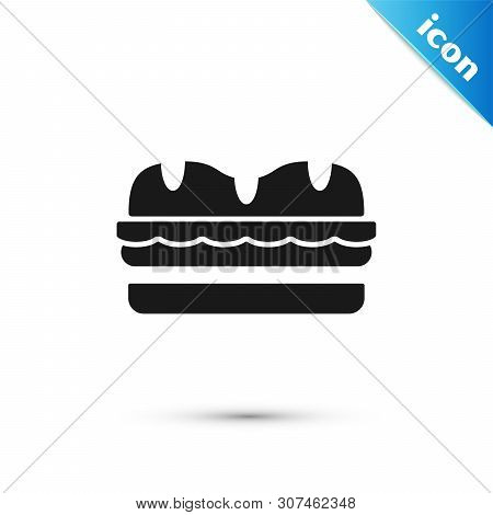 Black Sandwich Icon Isolated On White Background. Hamburger Icon. Burger Food Symbol. Cheeseburger S