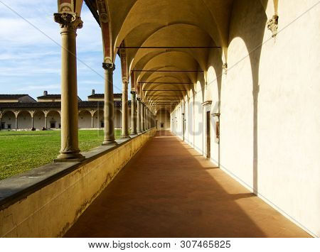 Large Cloister Of Florence Charterhouse Church, Inner Courtyard, Florence, Italy