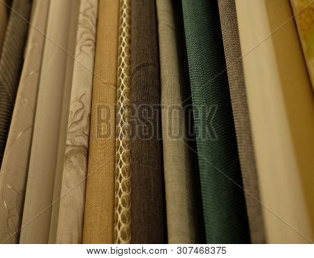 Sale - Colorful Fabrics In The Store. Close Up