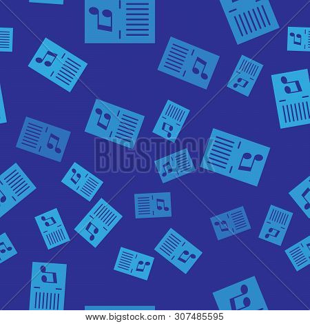 Blue Music Book With Note Icon Isolated Seamless Pattern On Blue Background. Music Sheet With Note S