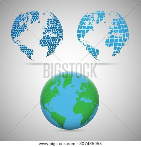 Set Of Stylized Vector Globes With Geometric Pattern