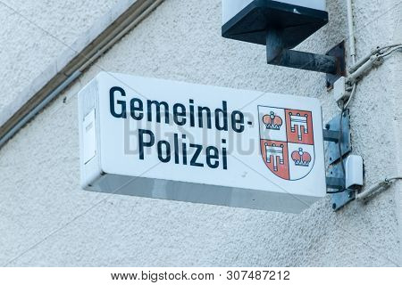 Vaduz, Liechtenstein - June 1, 2019: Gemeinde Polizei Sign In Vaduz.