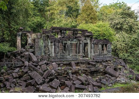 Ruins Of Ancient Beng Mealea Temple Over Jungle, Cambodia. Beng Mealea Is A Temple In The Angkor Wat