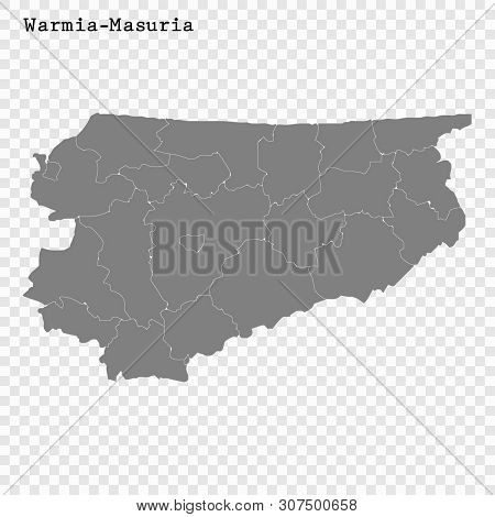 High Quality Map Of Warmia-masuria Is A Voivodeship Of Poland With Borders Of The Powiats