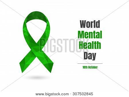 World Mental Health Day October 10 Concept With Green Awareness Ribbon. Colorful Vector Illustration