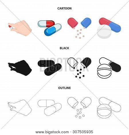 Vector Illustration Of Pill And Medicine Icon. Set Of Pill And Vitamin Stock Vector Illustration.