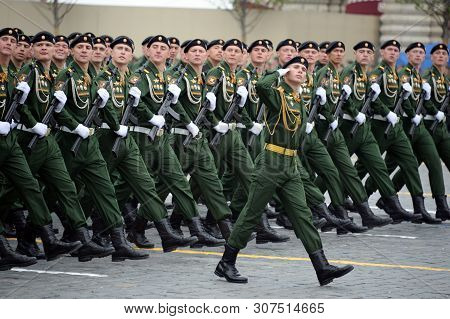 Moscow, Russia - May 9, 2019:soldiers Of The 4th Guards Tank Cantemir Division During The Parade On 