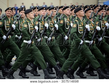 Moscow, Russia - May 9, 2019:soldiers Of The 4th Guards Tank Cantemir Division During The Parade On 