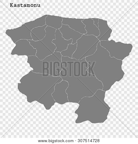 High Quality Map Of Kastamonu Is A Province Of Turkey, With Borders Of The Districts